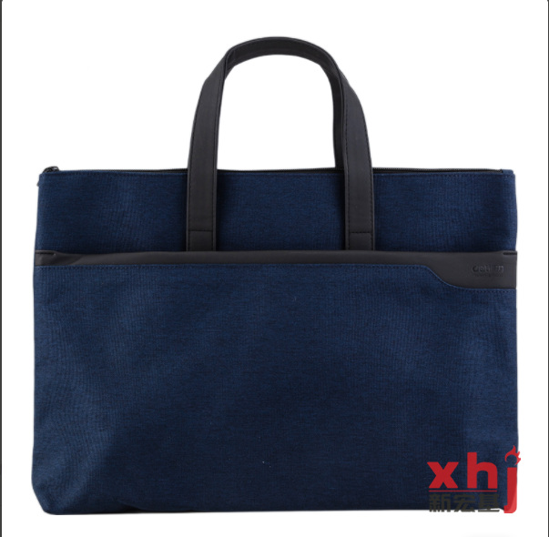 得力(deli)时尚简约手提会议包 商务拉链袋公文包 蓝63750