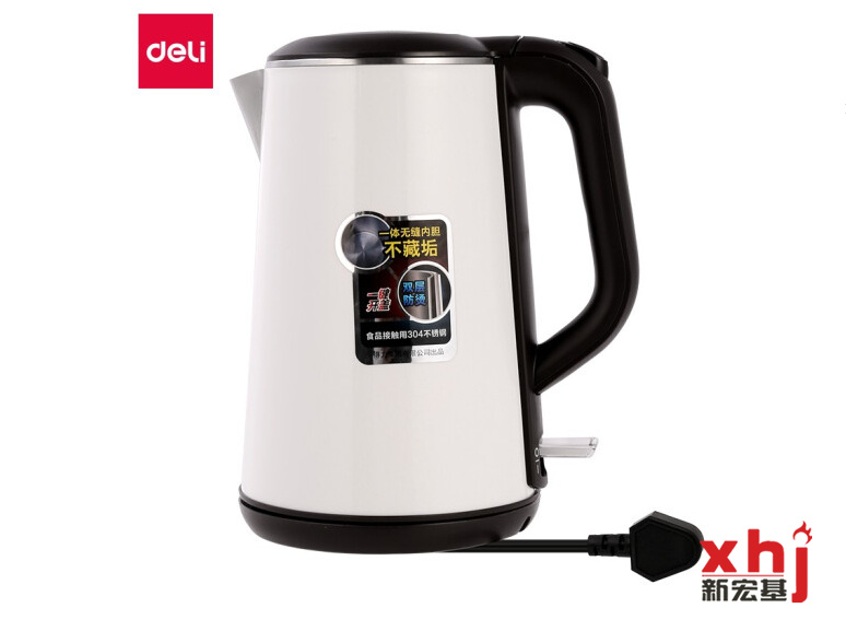 得力（deli） 85604 电热水壶 304不锈钢 双层隔热烧水壶 1.6L大容量 自动断电 白色