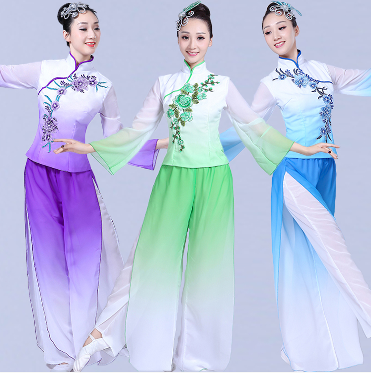 新款扇子舞蹈服装民族舞茉莉花秧歌服套装成人女