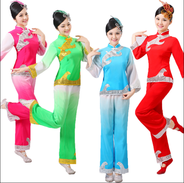 新款秧歌服女套装中老年民族表演扇子舞蹈演出腰鼓打鼓广场舞服装