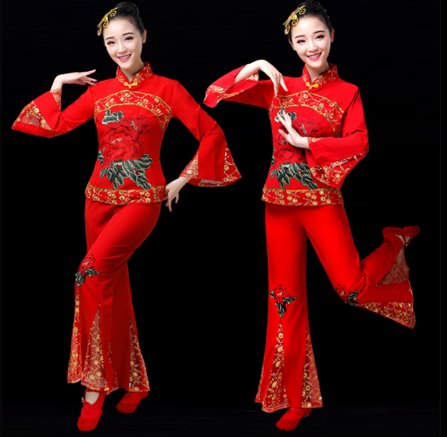 新款秧歌服中老年腰鼓服扇子舞蹈演出服民族舞广场舞蹈表演服