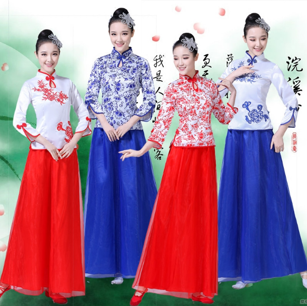 青花瓷大合唱演出服装成人中国风民乐古筝二胡朗诵表演服女长裙