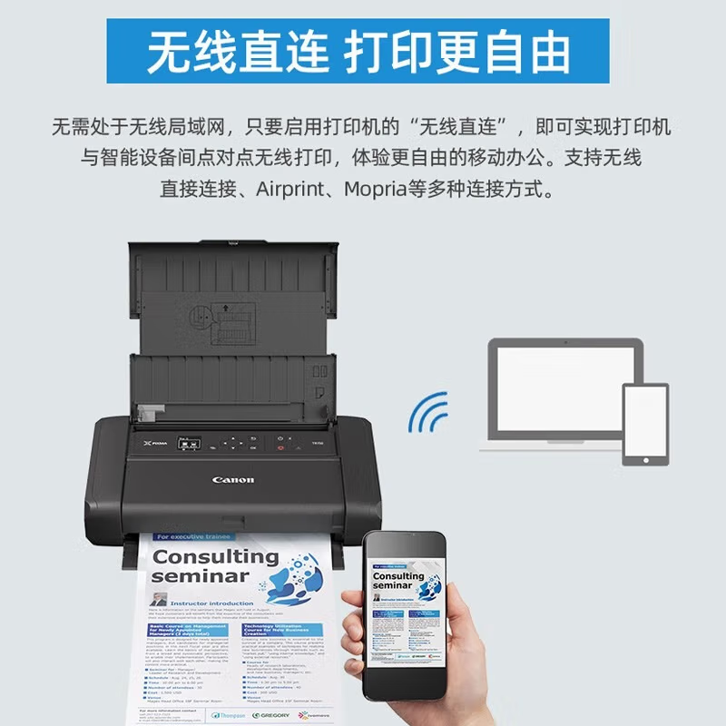 佳能（Canon）TR150 A4彩色打印机 无线便携式打印机（含电池和墨盒）